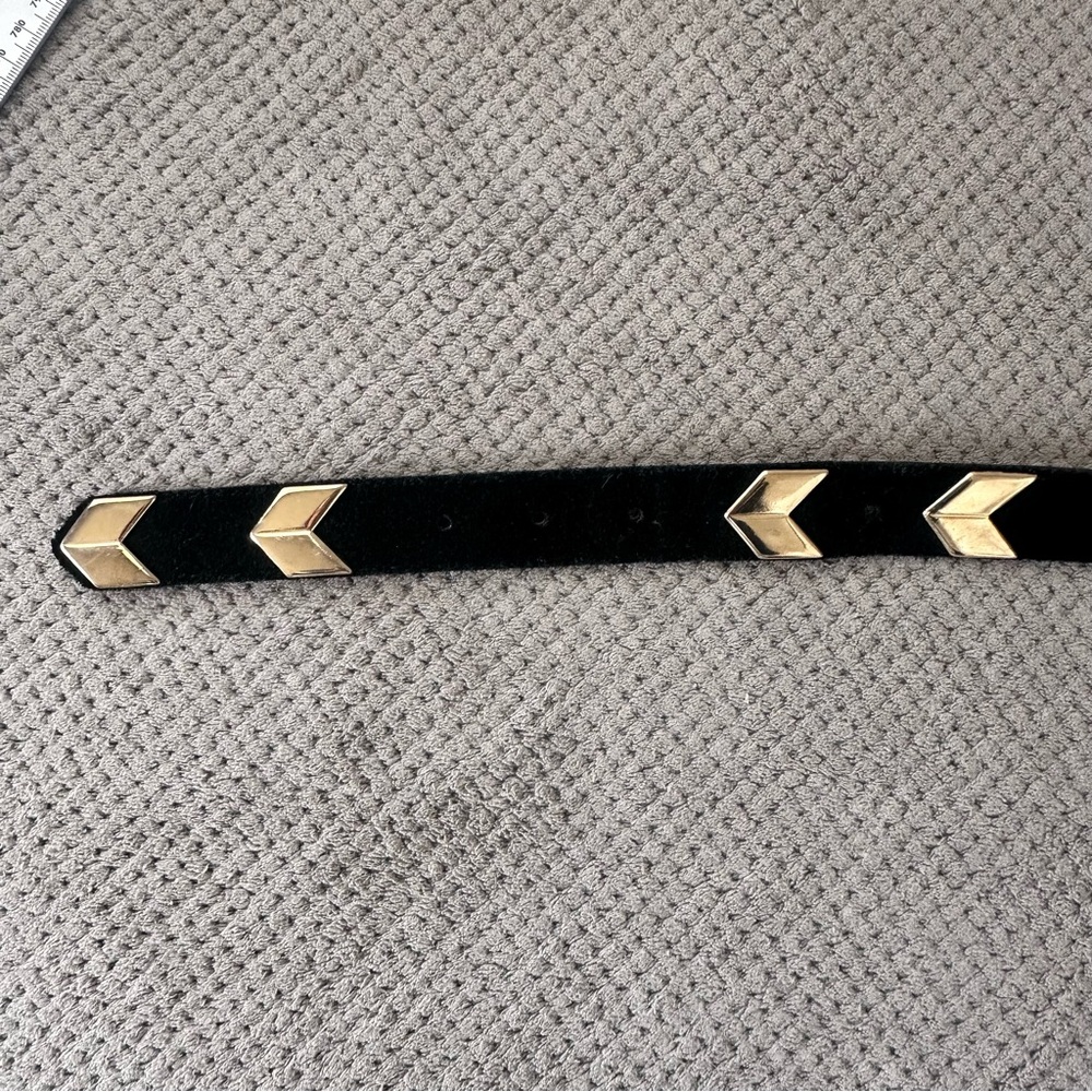 Banana Republic Black Suede Gold Tone Arrow Chevron Belt Small Italian Leather - Picture 5 of 15